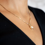 14K Yellow Solid Gold Diamond Pearl Charm Pendant