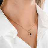 14K Yellow Gold Fancy Rope Chain And Sapphire Oval Halo Diamond Pendant Necklace