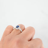 14K White Gold Sapphire Solitaire And Diamond Halo Ring