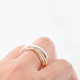 10K Tri-Color Gold Trinity Bands Interlocted Diamond-Cut Ring