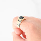 14k Yellow Gold Black Diamond and Onyx SIgnet Ring