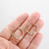 10k Tri-Tone Gold Diamond-cut Accent Flower Satin Hoop Earrings