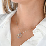 18K White Gold Diamond Heart Charm Fancy Rolo Link Chain Necklace