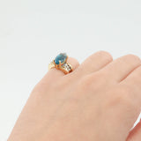 14k Yellow Gold Blue Topaz and Diamond Ring