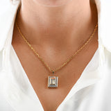 18K Yellow Gold Princess Cut Diamonds Earrings And Pendant Jewelry Set