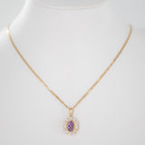 14K Yellow Gold Oval Big Amethyst And Cubic Zirconia Halo Charm Pendant