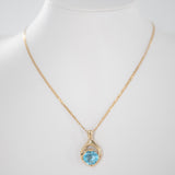 14K Yellow Gold Big Blue Topaz Charm Pendant