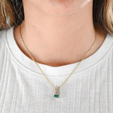 14K Yellow Gold Diamond And Emerald Ring And Necklace Jewelry Set