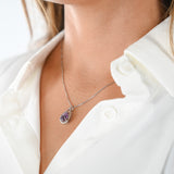 Silver .925 Amethyst And Diamond Necklace And Earrings Set