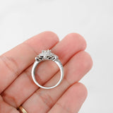 14K White Gold Double Halo Engagement Ring with French Pave Rounds and Invisible Set Princess Stones