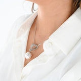 14K White Gold Diamond And Big Pearl Pendant