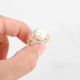 14K Yellow Gold Diamond And Pearl Cocktail Ring