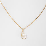 14K Yellow Solid Gold Diamond Pearl Charm Pendant