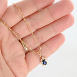 14K Yellow Gold Fancy Rope Chain And Sapphire Oval Halo Diamond Pendant Necklace