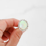 14K Yellow Gold Big Opal And Diamond Halo Cocktail Ring