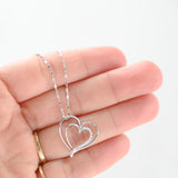 18K White Gold Diamond Heart Charm Fancy Rolo Link Chain Necklace