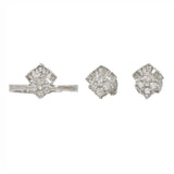 14k White Gold Round & Baguette Diamond Ring and Stud Earrings Jewelry Set