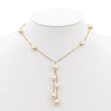 14K Yellow Gold Champagne Pearl Box Chain "Y" Station Necklace