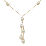 14K Yellow Gold Champagne Pearl Box Chain "Y" Station Necklace