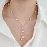 14K Yellow Gold Champagne Pearl Box Chain "Y" Station Necklace