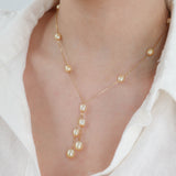 14K Yellow Gold Champagne Pearl Box Chain "Y" Station Necklace