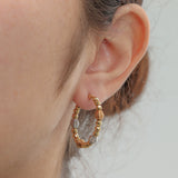 Ladies 14k Two-tone Gold Beaded Hoop Earrings