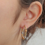 Ladies 14k Two-tone Gold Beaded Hoop Earrings