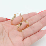 Ladies 14k Yellow Gold Diamond Cut Hoop Earrings