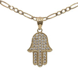 14k Yellow Gold Hamsa with Cubic Zirconia Pendant