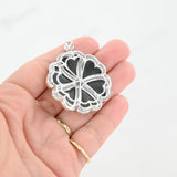 18K White Gold Diamond And Onyx Flower Design Big Pendant