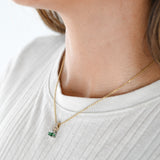 14K Yellow Gold Diamond And Emerald Ring And Necklace Jewelry Set