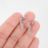 10K White Gold Diamond Graduated Curved Bar Stud Earrings