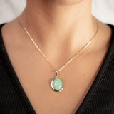 14K Solid Yellow Gold Green Jade Pendant