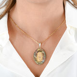 14k Tri-Color Gold Double-Sided Diamond Cut Lady Guadalupe/Jesus Sacred Heart Religious Pendant