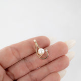 14K Yellow Solid Gold Diamond Pearl Charm Pendant