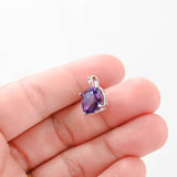 14k White Gold Solitaire Cushion Cut Amethyst Pendant