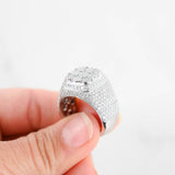 10K White Gold Diamond Cluster Signet Ring For Men 3.35Ctw