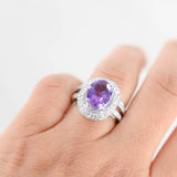 14K White Gold Diamond And Amethyst Pendant, Ring And Earrings Jewelry Set