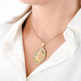 14k Tri-Color Gold Double-Sided Diamond Cut Lady Guadalupe/Jesus Sacred Heart Religious Pendant