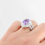 14K White Gold Diamond And Amethyst Pendant, Ring And Earrings Jewelry Set