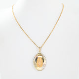 14k Tri-Color Gold Double-Sided Diamond Cut Lady Guadalupe/Jesus Sacred Heart Religious Pendant