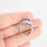 14K White Gold Diamond And Amethyst Pendant, Ring And Earrings Jewelry Set