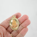 14k Tri-Color Gold Double-Sided Diamond Cut Lady Guadalupe/Jesus Sacred Heart Religious Pendant