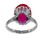 Anillo de cóctel con piedra ovalada roja, oro blanco de 14 quilates para mujer