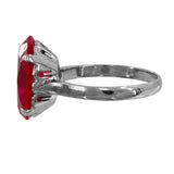 Anillo de cóctel con piedra ovalada roja, oro blanco de 14 quilates para mujer