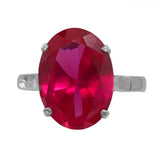 Anillo de cóctel con piedra ovalada roja, oro blanco de 14 quilates para mujer