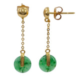 Aretes colgantes de jade sintético en oro amarillo de 14 quilates