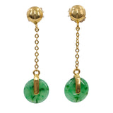 Aretes colgantes de jade sintético en oro amarillo de 14 quilates