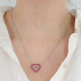 14k White Gold Heart Charm Diamond And Topaz Necklace