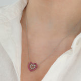 14k White Gold Heart Charm Diamond And Topaz Necklace